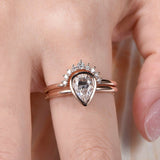 Bridal Set Promise Engagement Ring 1.7ct Pear Cut Diamond 14k Rose Gold Finish