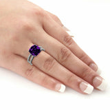 3Ct Cushion Cut Purple Amethyst Dual Band Engagement Ring 14K White Gold Finish