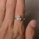 Trilogy Solitaire Engagement Ring 0.75ct Pear Cut Diamond 14k White Gold Finish