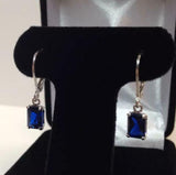 2ct Drop Earrings Radiant Cut Sapphire Solitaire LeverBack 14k White Gold Finish