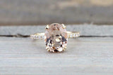 2ct Oval Cut Peach Morganite Engagement Ring 14k Yellow Gold Over Diamond Accent