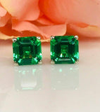 1ct Asscher Cut Green Emerald Solitaire Stud Women Earrings 14k WhiteGold Finish