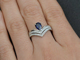 2ct Pear Blue Sapphire Engagement Ring 14k White Gold Finish Teardrop Bridal Set