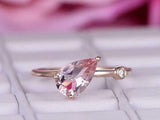 1ct Pear Cut Morganite Engagement Ring Two Stone Minimalist 14k Rose Gold Finish