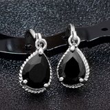 2Ct Pear Cut Black Diamond Solitaire Water Tear Drop Earring 14K White Gold Over