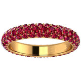 2ct Round Cut Pink Ruby 3 Row Full Eternity Wedding Band 14k Yellow Gold Finish