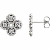 1ct Round Cut Diamond Clover Cluster Stud Earring Women 14k White Gold Finish