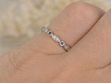 0.8ct Round Cut Blue Sapphire Wedding Band Stackable Women 14k White Gold Finish