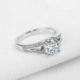 2.2ct Round Cut Diamond Accent Split Shank Engagement Ring 14k White Gold Finish