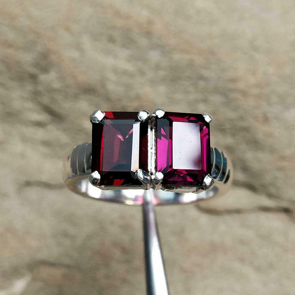 2ct Engagement Ring Emerald Cut Pink Ruby Two Stone Solitaire 14k WhiteGold Over