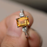 1.2ct Emerald Cut Yellow Citrine Engagement Ring 14k White Gold Finish Trilogy