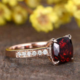 2ct Cushion Red Garnet Engagement Ring Solitaire with Accents 14k Rose Gold Over