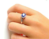 2ct Oval Cut Blue Sapphire Split Halo Engagement Ring 14k White Gold Finish