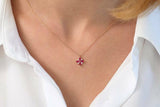 1.1ct Pink Ruby Pendant Chain Marquise Cut Cluster Design 14k Yellow Gold Finish