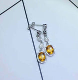 2.5ct Drop Earrings Oval Cut Yellow Citrine Dangle Halo 14k White Gold Finish