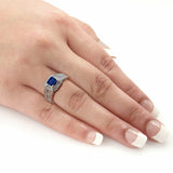 4Ct Princess Cut Blue Sapphire Diamond Accents Halo Ring 14K White Gold Finish