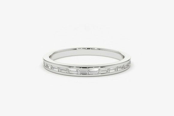 1ct Wedding Ring Band Baguette Cut Diamond Full Eternity 14k White Gold Finish