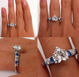 6Ct Heart Cut Diamond Blue Sapphire Bridal Set Vintage Ring 14K White Gold Over