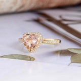 2ct Heart Cut Morganite Engagement Ring Halo Diamond Accents 14k YellowGold Over