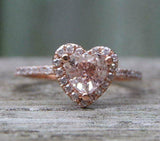 2.5ct Heart Peach Morganite Diamond Accent Engagement Ring 18k Rose Gold Over