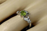 1ct Heart Cut Green Peridot Engagement Ring Claddagh Design 14k WhiteGold Finish