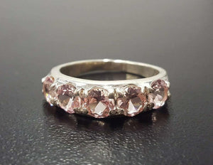 5ct Wedding Band Round Cut Peach Morganite Half Eternity 14k White Gold Finish