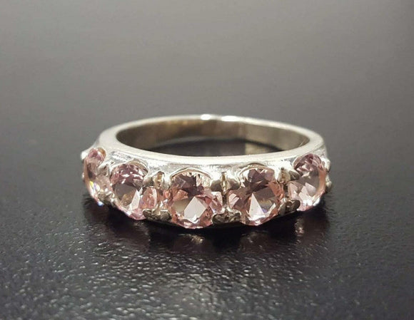 5ct Wedding Band Round Cut Peach Morganite Half Eternity 14k White Gold Finish