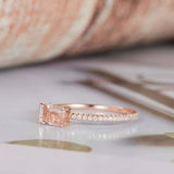 1ct Emerald Cut Peach Morganite Accents with Solitaire Ring 14k Rose Gold Finish