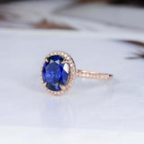 2ct Oval Cut Blue Sapphire Engagement Ring Halo Diamond Accent 14k RoseGold Over