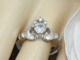 1ct Heart Cut VVS1 Diamond Engagement Ring Claddagh Design 14k White Gold Finish