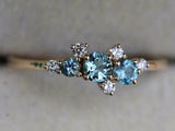 1ct Engagement Ring Round Cut Aquamarine Cluster Minimalist 14k Yellow Gold Over