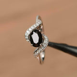 1.2ct Engagement Ring Oval Cut Black Diamond Wave Twist 14k White Gold Finish