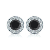 2Ct Round Brilliant Cut Black Diamond Halo Stud Earrings 18K White Gold Finish