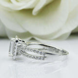 2.2ct Emerald Cut Diamond Engagement Ring Halo Split Shank 14k White Gold Finish