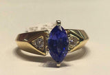 2ct Engagement Ring Marquise Cut Blue Sapphire Wide Trilogy 14k Yellow Gold Over