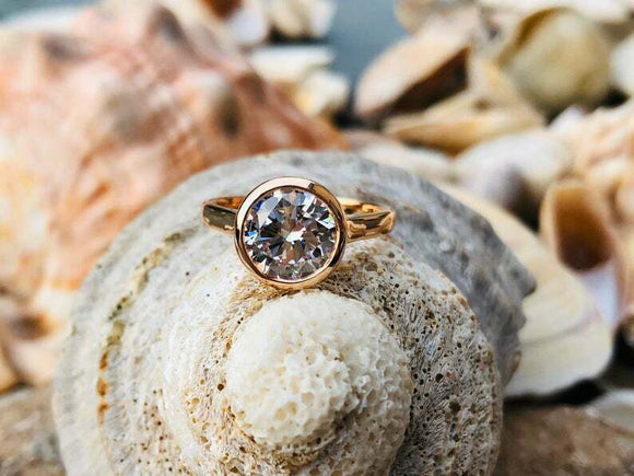 2ct Engagement Ring Round Cut Diamond Bezel Set Solitaire 14k Rose Gold Finish