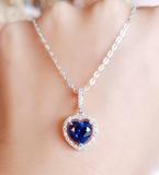 2ct Heart Cut Blue Sapphire Halo Cluster Pendant with Chain 14k WhiteGold Finish