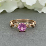 1ct Round Cut Pink Sapphire Accents Solitaire Engagement Ring 14k Rose Gold Over