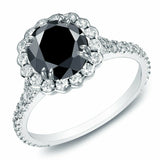 2.5Ct Round Cut Black Diamond Halo Floral Engagement Ring 18K White Gold Finish