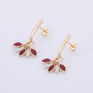 1.5ct Drop Earrings Marquise Cut Pink Ruby Leaf Design 14k Yellow Gold Finish