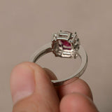 2ct Round Cut Pink Ruby Engagement Ring 14k WhiteGold Finish Halo Promise Design