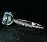 2.2ct Oval Cut Blue Aquamarine Hidden Halo Engagement Ring 14k White Gold Finish