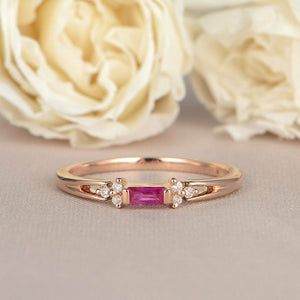 1ct Baguette Cut Pink Ruby Engagement Ring Petite Minimalist 14k RoseGold Finish