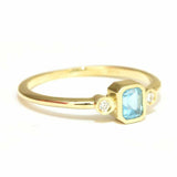 1ct Emerald Cut Aquamarine Bezel Set Trilogy Minimalist Ring 14k YellowGold Over