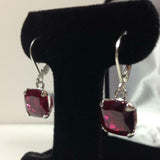 2ct Dangle Earrings Cushion Cut Ruby Solitaire Leverback 14k White Gold Finish