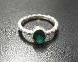 1ct Oval Cut Green Emerald Beaded Ball Shank Solitaire Ring 14k White Gold Over