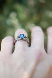 1ct Pear Cut Blue Sapphire Engagement Ring Floral Petal Leaf 14k White Gold Over