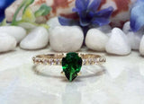 1ct Pear Cut Emerald Accents with Solitaire Engagement Ring 14k Yellow Gold Over