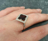 2ct Engagement Ring Asscher Cut Red Garnet Diamond Halo 14k White Gold Finish