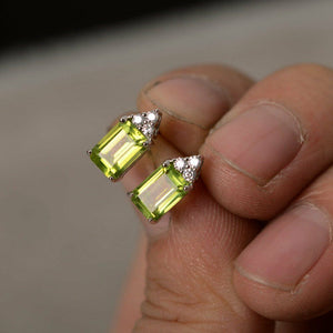 2ct Emerald Cut Green Peridot Diamond Elegant Stud Earrings 14k WhiteGold Finish